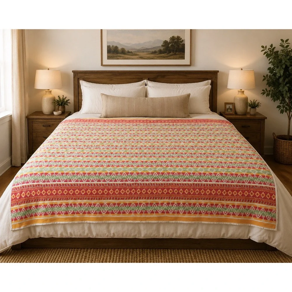 L.L. Bean Blanket Queen Multicolor Fair Southwestern Cotton Woven Portugal